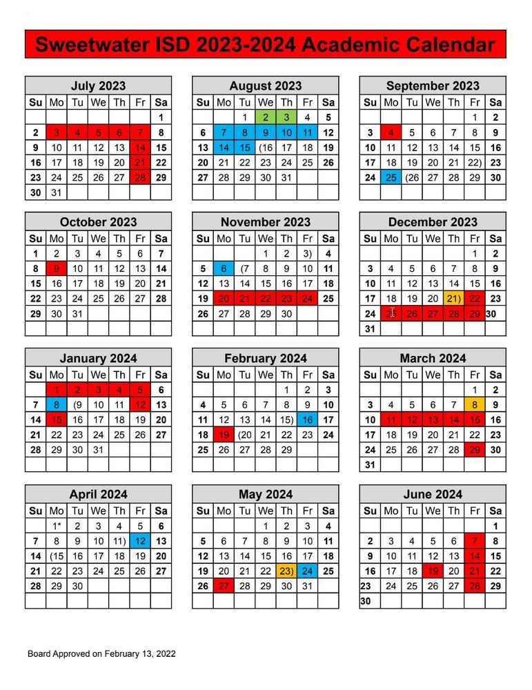 2023 2024 Academic Calendar Sweetwater High School